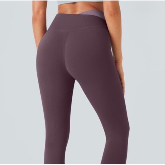 Halara Softlyzero Double Crossover Color Block Leggings Sz XS Purple UPF50+ - Picture 6 of 10